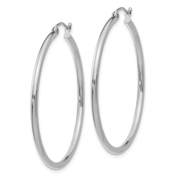14k White Gold Polished 2x40mm Lightweight Tube Hoop Earrings - Picture 4 of 4